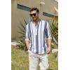 imageCOOFANDY Mens Cotton Linen Henley TShirt Long Sleeve Hippie Casual Beach TShirtsDark Blue Stripes