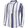 imageCOOFANDY Mens Cotton Linen Henley TShirt Long Sleeve Hippie Casual Beach TShirtsDark Blue Stripes