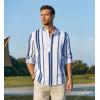 imageCOOFANDY Mens Cotton Linen Henley TShirt Long Sleeve Hippie Casual Beach TShirtsDark Blue Stripes