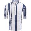 imageCOOFANDY Mens Cotton Linen Henley TShirt Long Sleeve Hippie Casual Beach TShirtsDark Blue Stripes