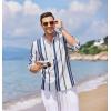 imageCOOFANDY Mens Cotton Linen Henley TShirt Long Sleeve Hippie Casual Beach TShirtsDark Blue Stripes