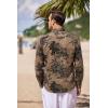 imageCOOFANDY Mens Cotton Linen Henley TShirt Long Sleeve Hippie Casual Beach TShirtsDark Khaki Floral