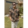 imageCOOFANDY Mens Cotton Linen Henley TShirt Long Sleeve Hippie Casual Beach TShirtsDark Khaki Floral