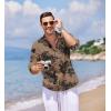imageCOOFANDY Mens Cotton Linen Henley TShirt Long Sleeve Hippie Casual Beach TShirtsDark Khaki Floral