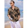 imageCOOFANDY Mens Cotton Linen Henley TShirt Long Sleeve Hippie Casual Beach TShirtsDark Khaki Floral