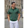 imageCOOFANDY Mens Knit Polo Shirts Casual Short Sleeve Button Down Polo Shirt Classic Golf ShirtsFdark Green Striped
