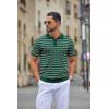 imageCOOFANDY Mens Knit Polo Shirts Casual Short Sleeve Button Down Polo Shirt Classic Golf ShirtsFdark Green Striped