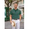 imageCOOFANDY Mens Knit Polo Shirts Casual Short Sleeve Button Down Polo Shirt Classic Golf ShirtsFdark Green Striped