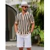 imageCOOFANDY Mens Knit Shirts Short Sleeve Button Down Polo Shirt Striped Casual Summer Beach ShirtsApricot  Black