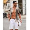 imageCOOFANDY Mens Knit Shirts Short Sleeve Button Down Polo Shirt Striped Casual Summer Beach ShirtsApricot  Black