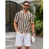 imageCOOFANDY Mens Knit Shirts Short Sleeve Button Down Polo Shirt Striped Casual Summer Beach ShirtsApricot  Black