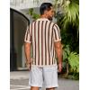 imageCOOFANDY Mens Knit Shirts Short Sleeve Button Down Polo Shirt Striped Casual Summer Beach ShirtsApricot  Caramel