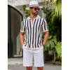 imageCOOFANDY Mens Knit Shirts Short Sleeve Button Down Polo Shirt Striped Casual Summer Beach ShirtsBeige  Navy Blue