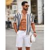 imageCOOFANDY Mens Knit Shirts Short Sleeve Button Down Polo Shirt Striped Casual Summer Beach ShirtsBeige  Navy Blue