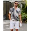 imageCOOFANDY Mens Knit Shirts Short Sleeve Button Down Polo Shirt Striped Casual Summer Beach ShirtsBeige  Navy Blue
