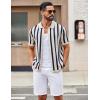 imageCOOFANDY Mens Knit Shirts Short Sleeve Button Down Polo Shirt Striped Casual Summer Beach ShirtsBeige  Navy Blue