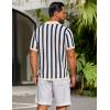 imageCOOFANDY Mens Knit Shirts Short Sleeve Button Down Polo Shirt Striped Casual Summer Beach ShirtsBeige  Navy Blue