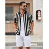 imageCOOFANDY Mens Knit Shirts Short Sleeve Button Down Polo Shirt Striped Casual Summer Beach ShirtsBlack  Beige