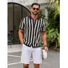 imageCOOFANDY Mens Knit Shirts Short Sleeve Button Down Polo Shirt Striped Casual Summer Beach ShirtsBlack  Beige