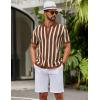 imageCOOFANDY Mens Knit Shirts Short Sleeve Button Down Polo Shirt Striped Casual Summer Beach ShirtsCaramel  Beige