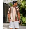 imageCOOFANDY Mens Knit Shirts Short Sleeve Button Down Polo Shirt Striped Casual Summer Beach ShirtsCaramel  Beige
