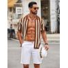 imageCOOFANDY Mens Knit Shirts Short Sleeve Button Down Polo Shirt Striped Casual Summer Beach ShirtsCaramel  Beige