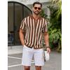 imageCOOFANDY Mens Knit Shirts Short Sleeve Button Down Polo Shirt Striped Casual Summer Beach ShirtsCaramel  Beige