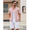 imageCOOFANDY Mens Knit Shirts Short Sleeve Button Down Polo Shirt Striped Casual Summer Beach ShirtsDusty Pink  Beige