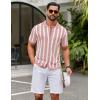 imageCOOFANDY Mens Knit Shirts Short Sleeve Button Down Polo Shirt Striped Casual Summer Beach ShirtsDusty Pink  Beige