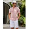 imageCOOFANDY Mens Knit Shirts Short Sleeve Button Down Polo Shirt Striped Casual Summer Beach ShirtsDusty Pink  Beige