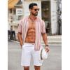 imageCOOFANDY Mens Knit Shirts Short Sleeve Button Down Polo Shirt Striped Casual Summer Beach ShirtsDusty Pink  Beige