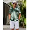 imageCOOFANDY Mens Knit Shirts Short Sleeve Button Down Polo Shirt Striped Casual Summer Beach ShirtsGreen  Beige