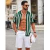 imageCOOFANDY Mens Knit Shirts Short Sleeve Button Down Polo Shirt Striped Casual Summer Beach ShirtsGreen  Beige