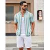 imageCOOFANDY Mens Knit Shirts Short Sleeve Button Down Polo Shirt Striped Casual Summer Beach ShirtsIce Green  White