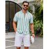 imageCOOFANDY Mens Knit Shirts Short Sleeve Button Down Polo Shirt Striped Casual Summer Beach ShirtsIce Green  White