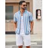 imageCOOFANDY Mens Knit Shirts Short Sleeve Button Down Polo Shirt Striped Casual Summer Beach ShirtsLight Blue  White