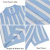 imageCOOFANDY Mens Knit Shirts Short Sleeve Button Down Polo Shirt Striped Casual Summer Beach ShirtsLight Blue  White