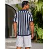 imageCOOFANDY Mens Knit Shirts Short Sleeve Button Down Polo Shirt Striped Casual Summer Beach ShirtsNavy Blue  White