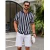 imageCOOFANDY Mens Knit Shirts Short Sleeve Button Down Polo Shirt Striped Casual Summer Beach ShirtsNavy Blue  White