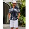 imageCOOFANDY Mens Knit Shirts Short Sleeve Button Down Polo Shirt Striped Casual Summer Beach ShirtsNavy Blue  White