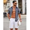 imageCOOFANDY Mens Knit Shirts Short Sleeve Button Down Polo Shirt Striped Casual Summer Beach ShirtsNavy Blue  White