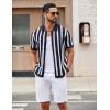 imageCOOFANDY Mens Knit Shirts Short Sleeve Button Down Polo Shirt Striped Casual Summer Beach ShirtsNavy Blue  White