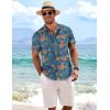 imageCOOFANDY Mens Linen Shirts Short Sleeve Casual Shirts Button Down Shirt for Men Beach Summer Wedding ShirtFloral Paintinggrey Blue