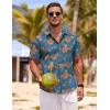 imageCOOFANDY Mens Linen Shirts Short Sleeve Casual Shirts Button Down Shirt for Men Beach Summer Wedding ShirtFloral Paintinggrey Blue