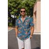 imageCOOFANDY Mens Linen Shirts Short Sleeve Casual Shirts Button Down Shirt for Men Beach Summer Wedding ShirtFloral Paintinggrey Blue