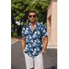 imageCOOFANDY Mens Linen Shirts Short Sleeve Casual Shirts Button Down Shirt for Men Beach Summer Wedding ShirtFloraldeep Blue White