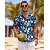 imageCOOFANDY Mens Linen Shirts Short Sleeve Casual Shirts Button Down Shirt for Men Beach Summer Wedding ShirtFloraldeep Blue White