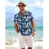 imageCOOFANDY Mens Linen Shirts Short Sleeve Casual Shirts Button Down Shirt for Men Beach Summer Wedding ShirtFloraldeep Blue White