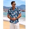 imageCOOFANDY Mens Linen Shirts Short Sleeve Casual Shirts Button Down Shirt for Men Beach Summer Wedding ShirtFloraldeep Blue White