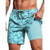 imageCOOFANDY 2 in 1 Mens Swim Trunks 7 Inch Quick Dry Board Shorts Beach Swim Shorts Bathing Suit with Compression LinerBlue Whale